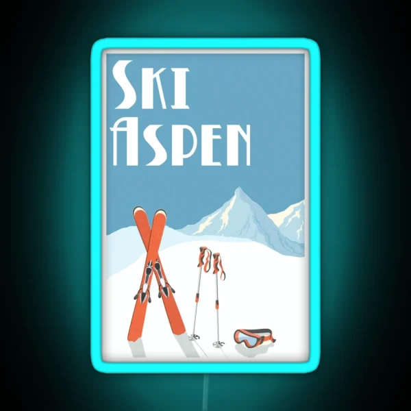 Vintage Ski Aspen Poster RGB Neon Sign