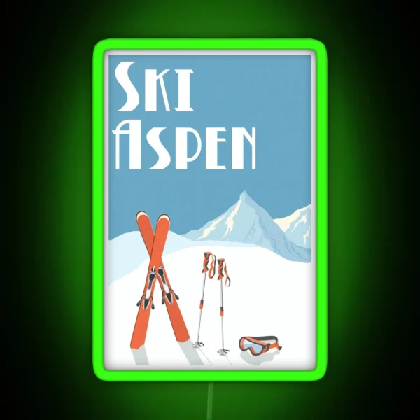 Vintage Ski Aspen Poster RGB Neon Sign