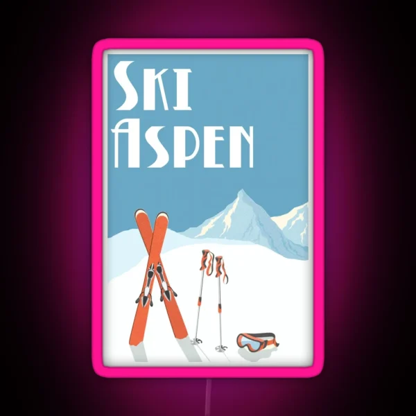 Vintage Ski Aspen Poster RGB Neon Sign