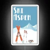 Vintage neon ski poster featuring Aspen, Colorado in bold RGB colors.