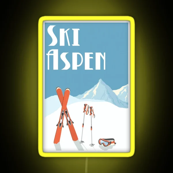 Vintage Ski Aspen Poster RGB Neon Sign