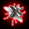 Vintage Stag Beetle Engraving in Neon Red Color.