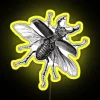 Vintage Stag Beetle Engraving on Neon Sign in Yellow