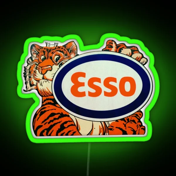 Vintage Tiger Oil Esso Gas Petrol Halftone RGB Neon Sign