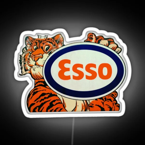 Vintage Tiger Oil Esso Gas Petrol Halftone RGB Neon Sign