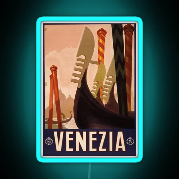 Vintage Travel Poster Venice RGB Neon Sign