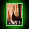 Neon-lit Venice travel poster with a vintage flair
