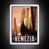 Colorful neon sign of a vintage travel poster advertising Venice, Italy.