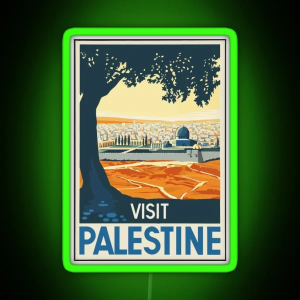 Vintage Travel Poster Visit Palestine RGB Neon Sign