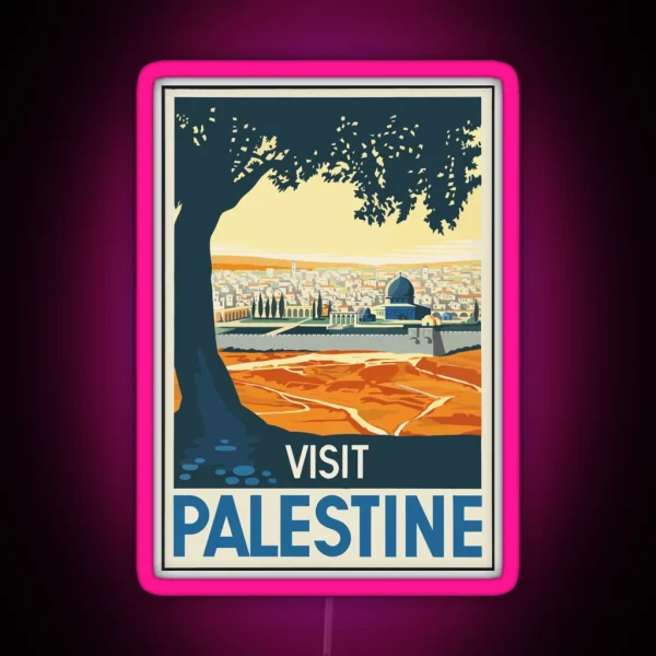 Vintage Travel Poster Visit Palestine RGB Neon Sign