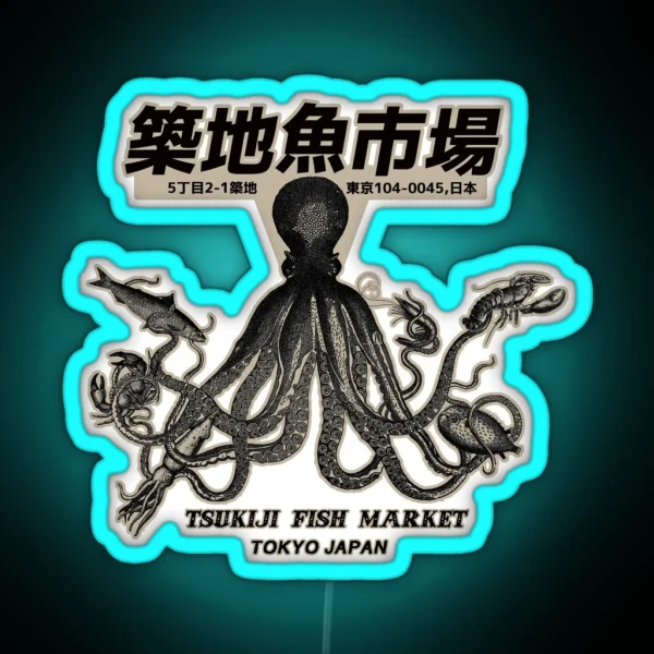 Vintage Tsukiji Fish Market Japan RGB Neon Sign