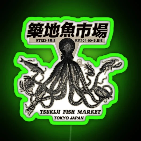 Vintage Tsukiji Fish Market Japan RGB Neon Sign