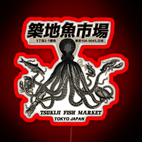 Vintage Tsukiji Fish Market Japan RGB Neon Sign