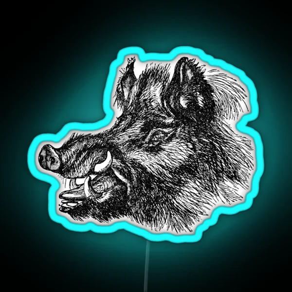 Vintage Wild Boar Head Illustration Retro 1800s Black And White Image RGB Neon Sign