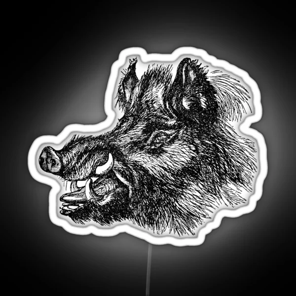 Vintage Wild Boar Head Illustration Retro 1800s Black And White Image RGB Neon Sign