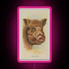 Vintage illustration of a wild boar with neon pink overlay, reminiscent of 19th-century wildlife art.