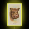 Vintage illustration of a wild boar in neon-lit surroundings.