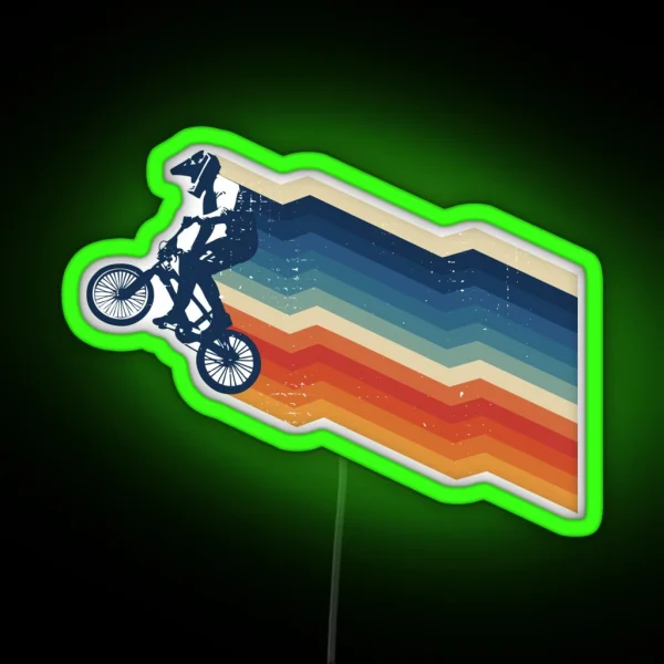 Vintage Zig Zag Streaks BMX Racing Distressed RGB Neon Sign