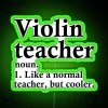 Neon sign reading 'Violin Teacher Definition' in green letters, set against a dark background with RGB neon glow effects.