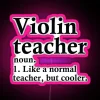 Neon sign with colorful letters spelling out "Violin Teacher" in a playful, modern font.