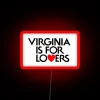 Neon sign in Virginia Beach, VA with 'Virginia is For Lovers' written in bold, colorful letters.