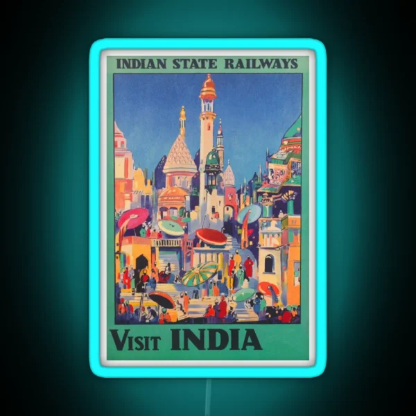 Visit India India Retro Vintage Travel Poster RGB Neon Sign