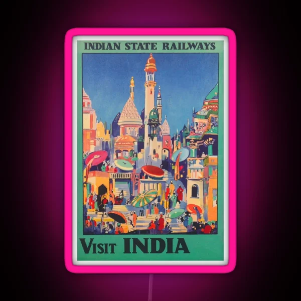 Visit India India Retro Vintage Travel Poster RGB Neon Sign
