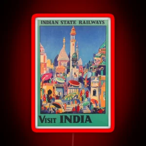 Visit India India Retro Vintage Travel Poster RGB Neon Sign