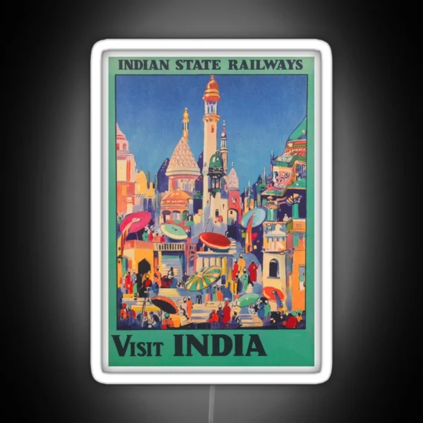 Visit India India Retro Vintage Travel Poster RGB Neon Sign