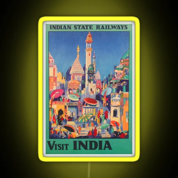 Visit India India Retro Vintage Travel Poster RGB Neon Sign