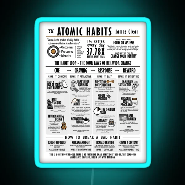 Visual Book Atomic Habits James Clear RGB Neon Sign
