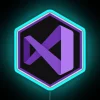 Visual Studio logo in neon hexagons with RGB colors