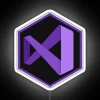 Visual Studio logo with neon lights on a white background.