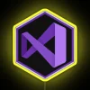 Neon RGB hexagon logo on a yellow background, resembling a Visual Studio sign.