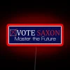 RGB Neon Sign with Vote Harold Saxon in Bold Red Letters