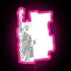 Neon sign with Liberty Statue in RGB colors, surrounded by voting rights theme.