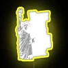 Vibrant neon sign featuring Lady Liberty with a bold message about exercising voting rights.