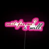 Neon pink sign reading "Wait for me" in a futuristic, illuminated font.