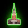 Neon sign in front of Wait Chapel at Wake Forest University campus.