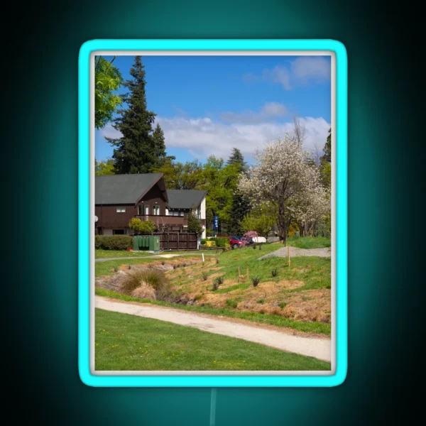 Walkway By Houses And Trees RGB Neon Sign