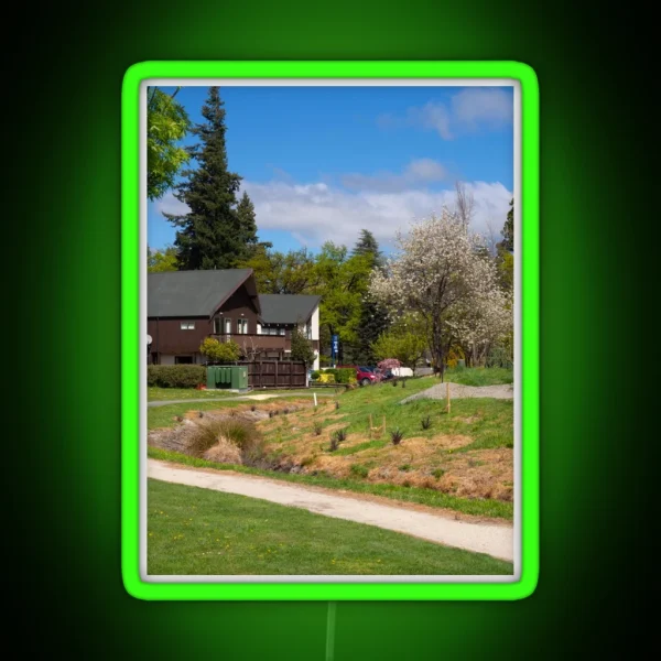 Walkway By Houses And Trees RGB Neon Sign
