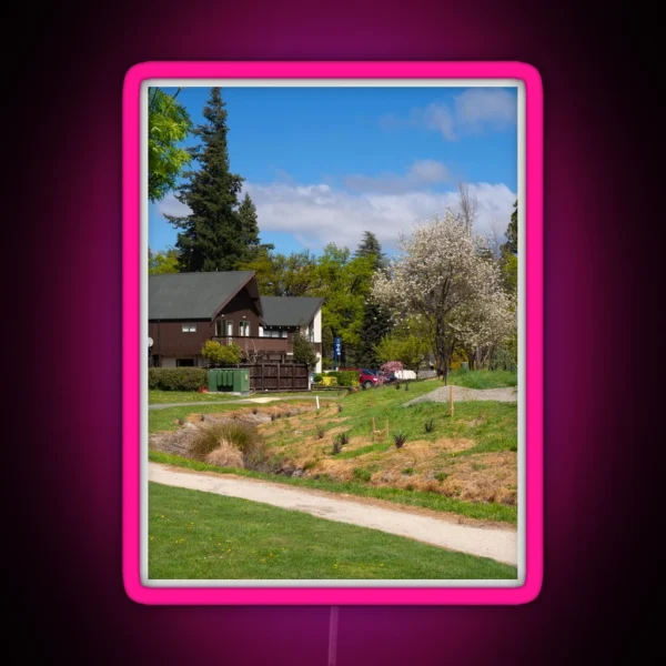 Walkway By Houses And Trees RGB Neon Sign