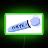 Neon green wand with glowing tips against a dark background.