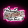 Neon warning sign with a socially awkward theme, depicted in pink and RGB colors.