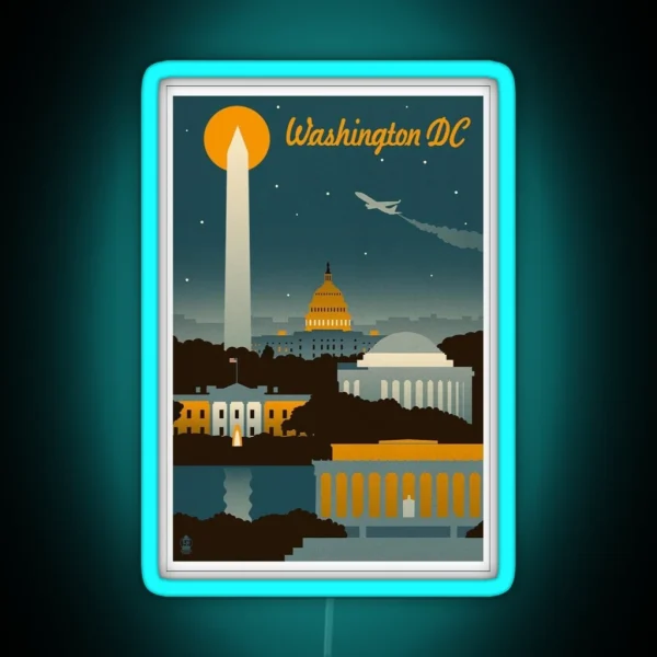 Washington DC Retro Poster RGB Neon Sign
