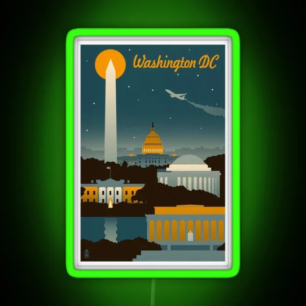Washington DC Retro Poster RGB Neon Sign