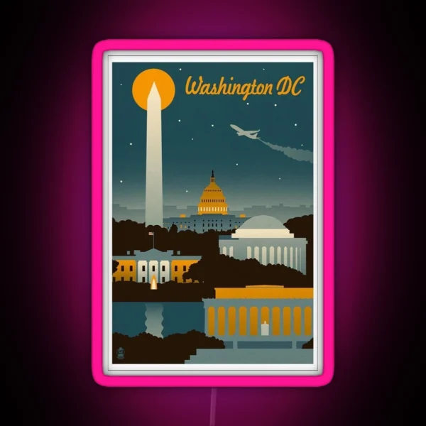 Washington DC Retro Poster RGB Neon Sign