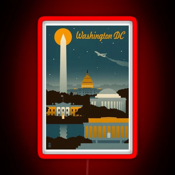 Washington DC Retro Poster RGB Neon Sign