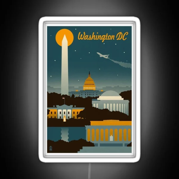 Washington DC Retro Poster RGB Neon Sign