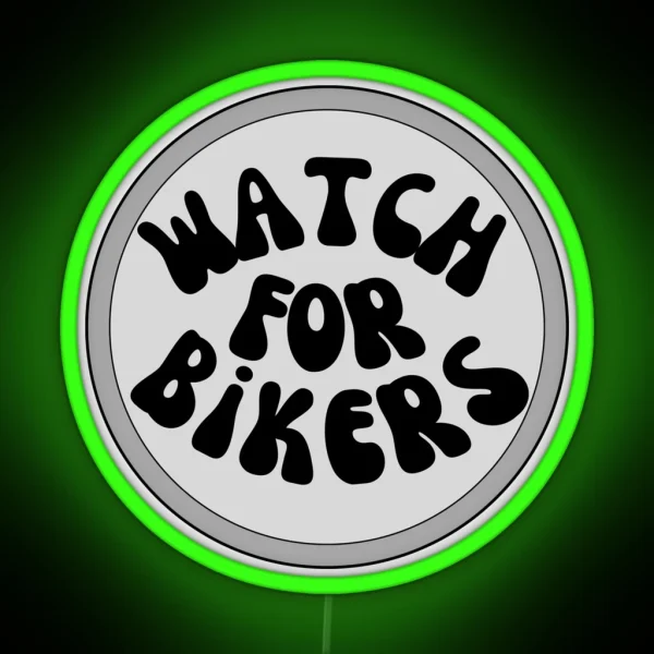Watch For Bikers Gray Circle Badge RGB Neon Sign